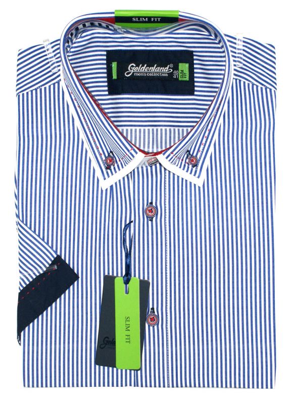 Goldenland rövidujjú slim ing - Kék csíkos Slim, Smart fazon Goldenland rövidujjú slim ing - Kék csíkos Slim, Smart fazon
