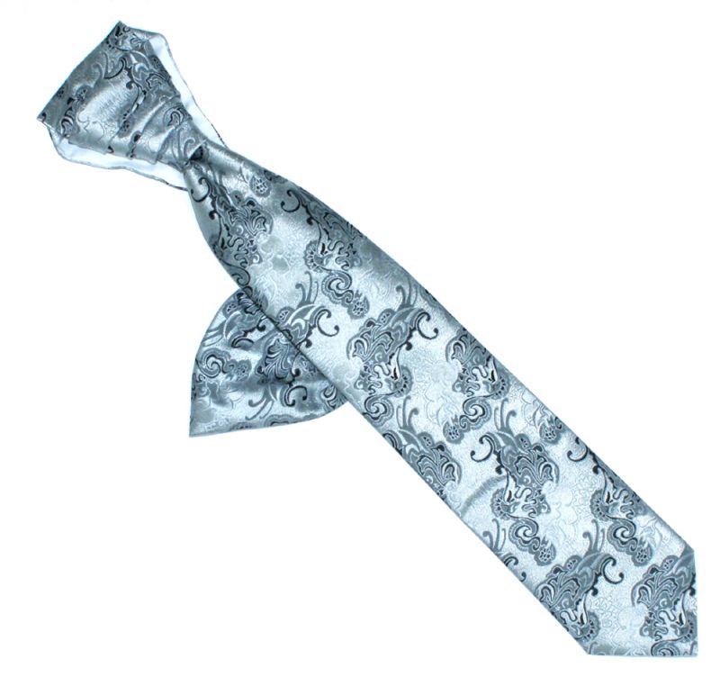Hosszított francia nyakkendő - Ezüst mintás