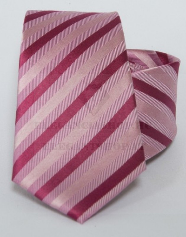 Prémium selyem nyakkendő - Rózsaszín-pink csíkos Selyem nyakkendők