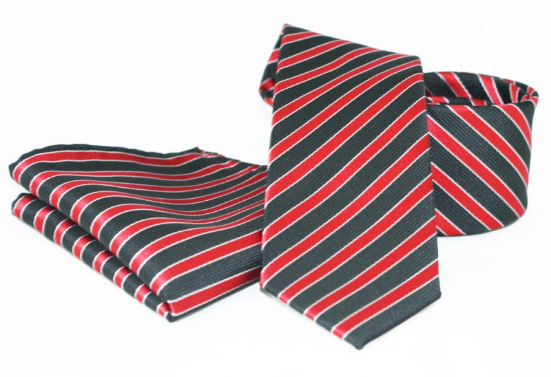 Goldenland nyakkendő szett - Fekete-piros csíkos