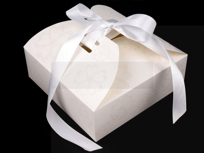 Papir doboz  szalaggal és csillám mintával - 5db/csomag Ajándék csomagolás