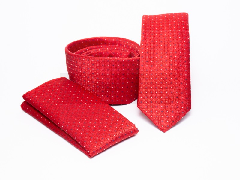    Prémium slim nyakkendő szett - Piros pöttyös