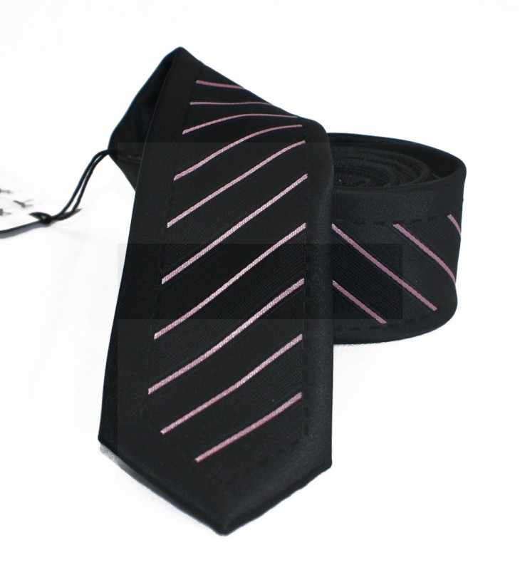                  NM slim nyakkendő - Fekete-rózsaszín csíkos Csíkos nyakkendő