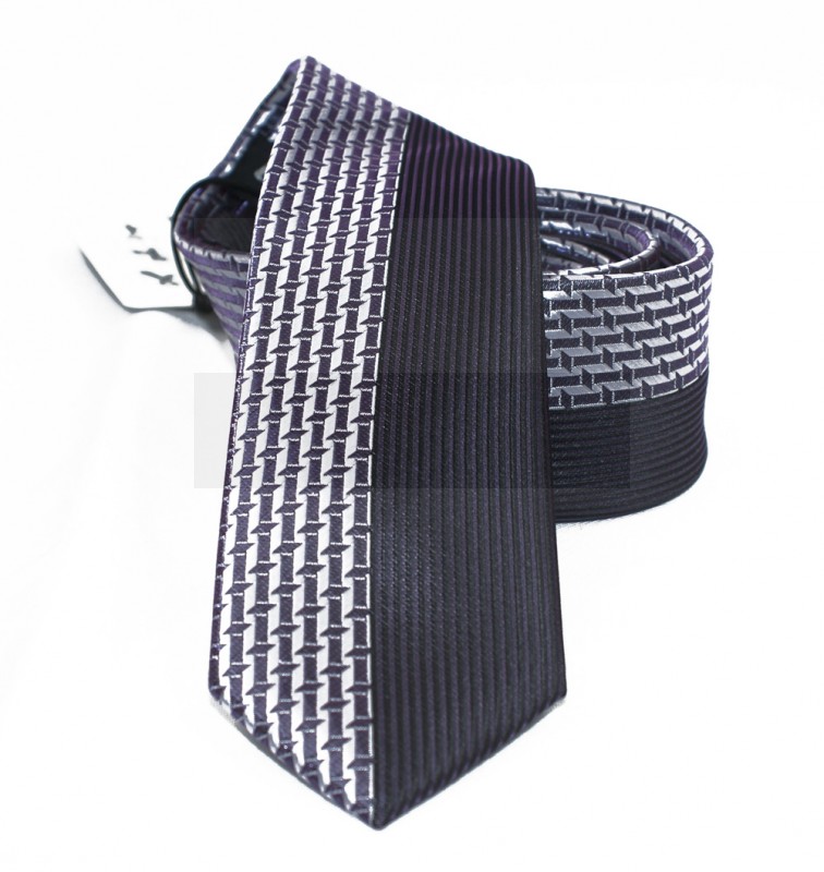                  NM slim nyakkendő - Ezüst-lila mintás Csíkos nyakkendő