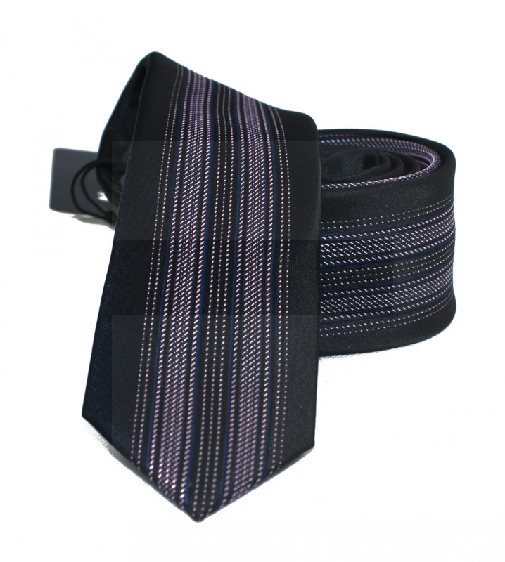                  NM slim nyakkendő - Lila-fekete csíkos Csíkos nyakkendő