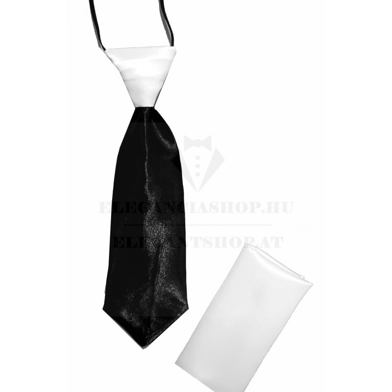 Gumis szatén gyereknyakkendő szett - Fekete-fehér Szettek,zsebkendők