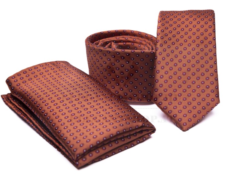    Prémium slim nyakkendő szett - Rozsdabarna mintás