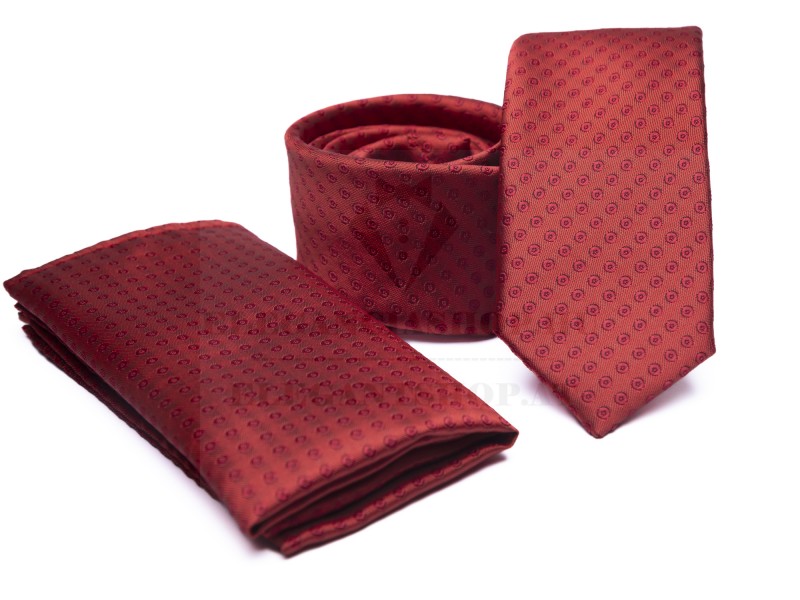    Prémium slim nyakkendő szett - Téglaszín mintás Aprómintás nyakkendő