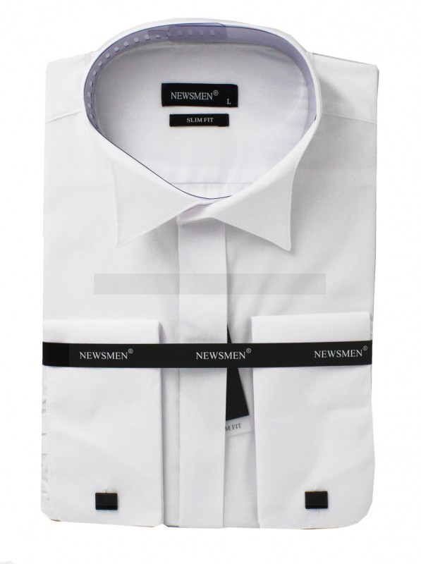   Newsmen body fitt szmoking mandzsettás ing - Fehér Egyszínű ing