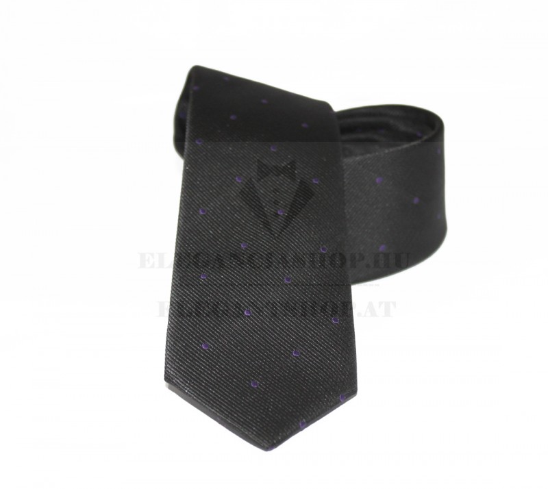                    NM slim szövött nyakkendő - Fekete-lila pöttyös Aprómintás nyakkendő