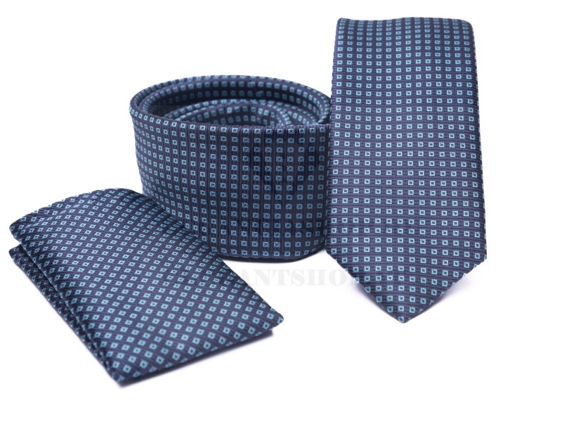    Prémium slim nyakkendő szett - Kék aprómintás