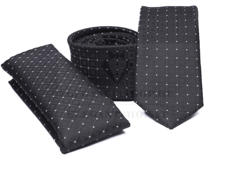    Prémium slim nyakkendő szett - Fekete aprópöttyös