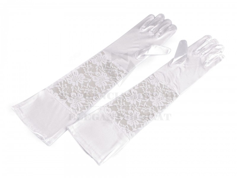 Hosszú lakodalmi kesztyű szatén csipkével Női alkalmi kesztyű Hosszú lakodalmi kesztyű szatén csipkével Női alkalmi kesztyű