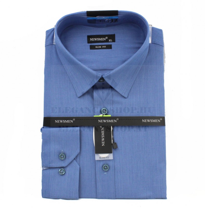      Newsmen bambusz elasztikus h.u slim ing - Farmerkék Egyszínű ing