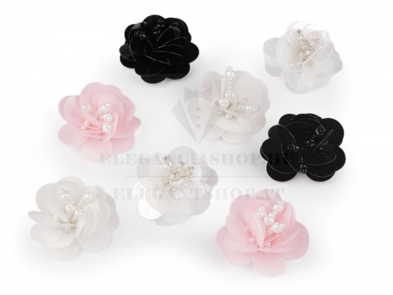 Flitteres virág gyöngyökkel - 10 db/csomag Flitteres virág gyöngyökkel - 10 db/csomag