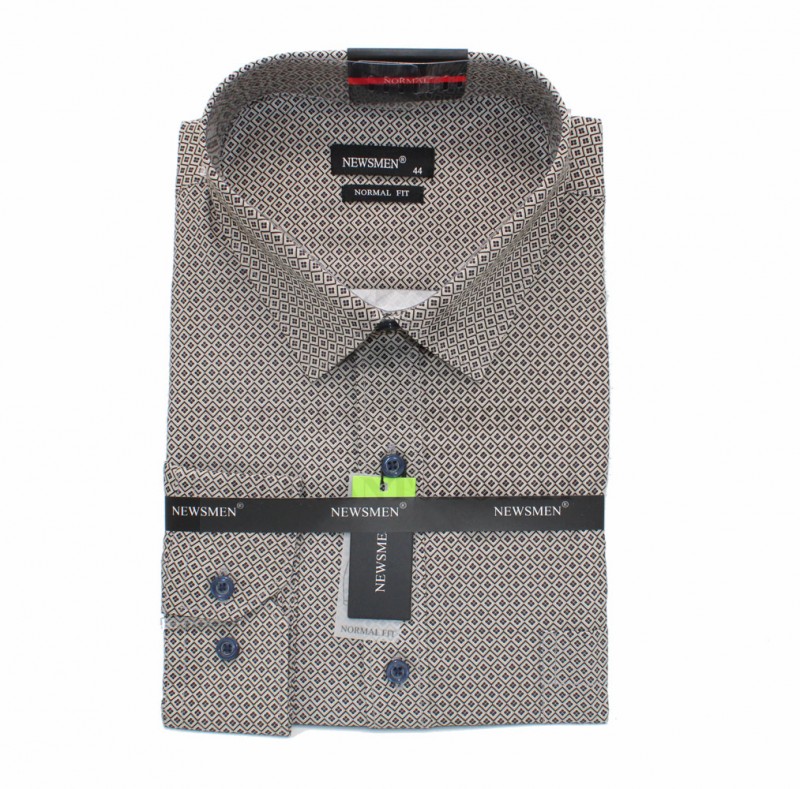                              NM h.u normál fit elasztikus ing - Barna mintás Hosszúujjú ing