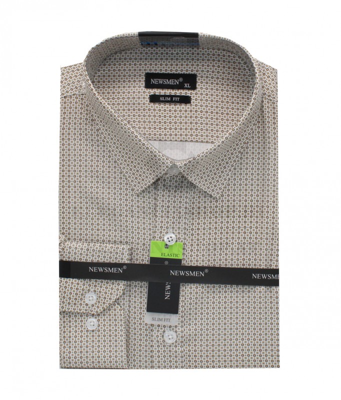 NM h.u slim fit elasztikus ing - Drapp mintás Slim, Smart fazon NM h.u slim fit elasztikus ing - Drapp mintás Slim, Smart fazon
