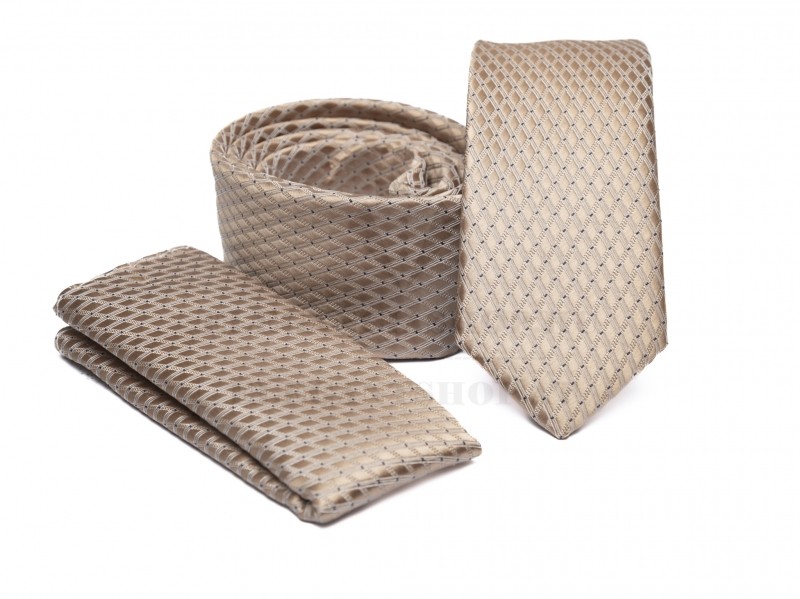    Prémium slim nyakkendő szett - Arany Aprómintás nyakkendő