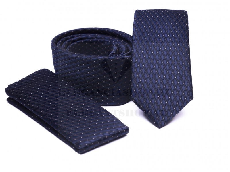    Prémium slim nyakkendő szett - Sötétkék