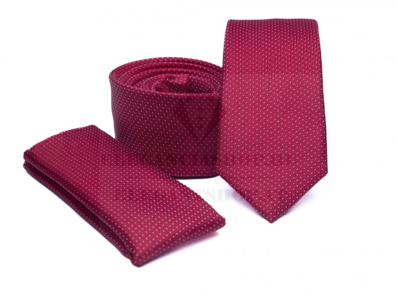    Prémium slim nyakkendő szett - Meggypiros Aprómintás nyakkendő