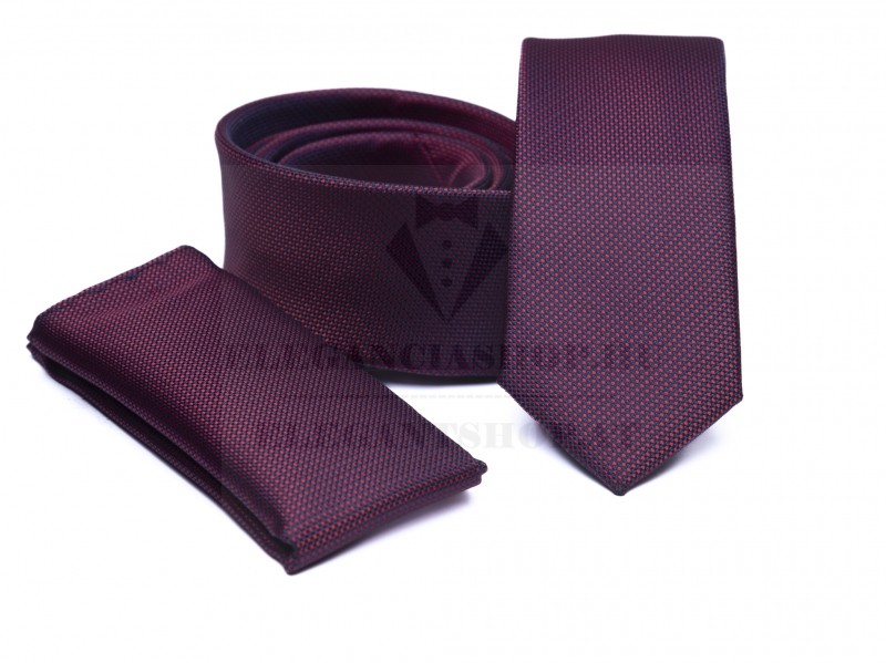    Prémium slim nyakkendő szett - Burgundi Aprómintás nyakkendő