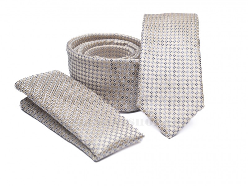    Prémium slim nyakkendő szett - Drapp Aprómintás nyakkendő