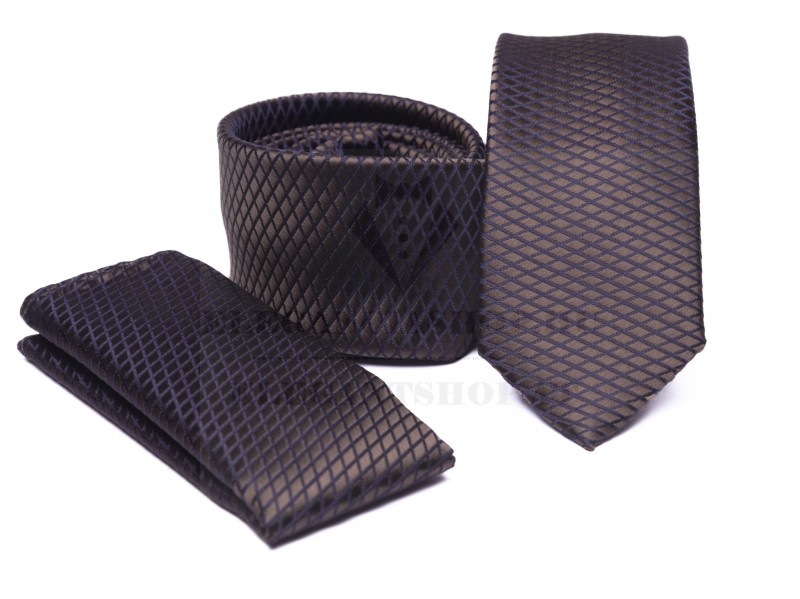 Prémium slim nyakkendő szett - Barna Aprómintás nyakkendő    Prémium slim nyakkendő szett - Barna Aprómintás nyakkendő