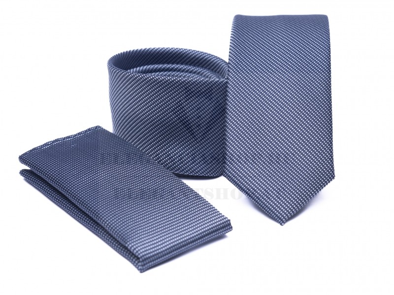 Prémium slim nyakkendő szett - Szürkéskék Aprómintás nyakkendő    Prémium slim nyakkendő szett - Szürkéskék Aprómintás nyakkendő