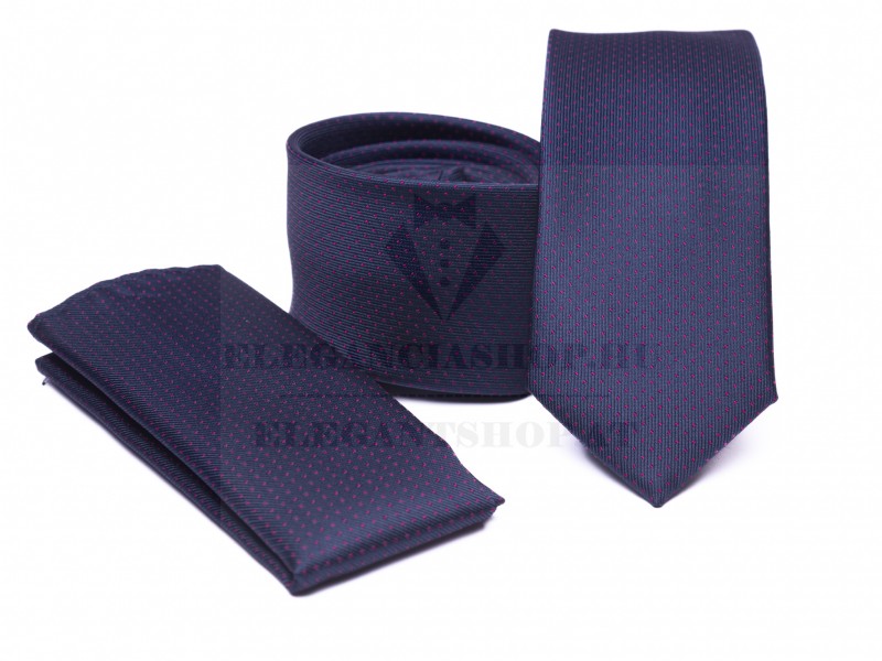    Prémium slim nyakkendő szett - Sötétkék Aprómintás nyakkendő