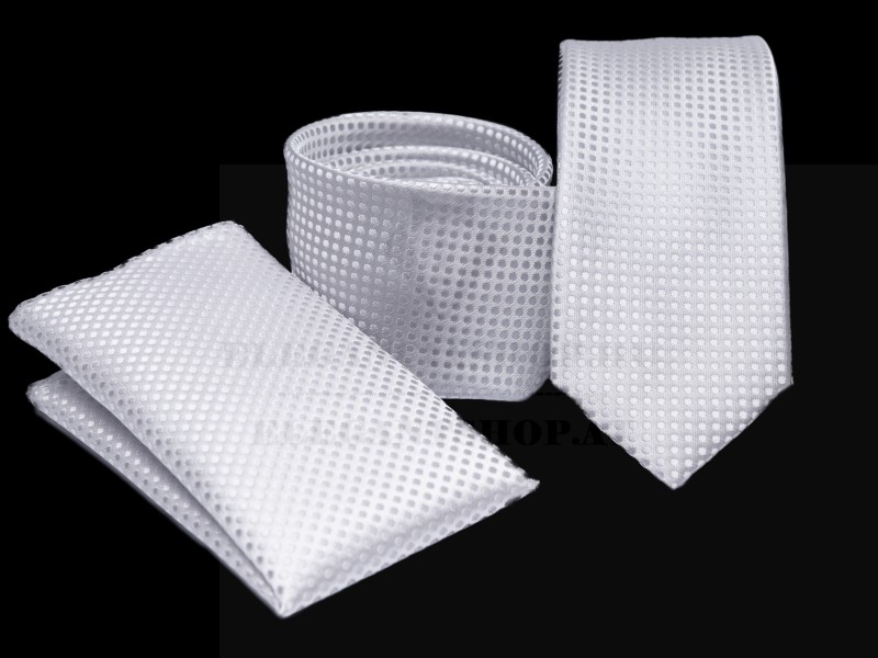    Prémium slim nyakkendő szett - Fehér Aprómintás nyakkendő