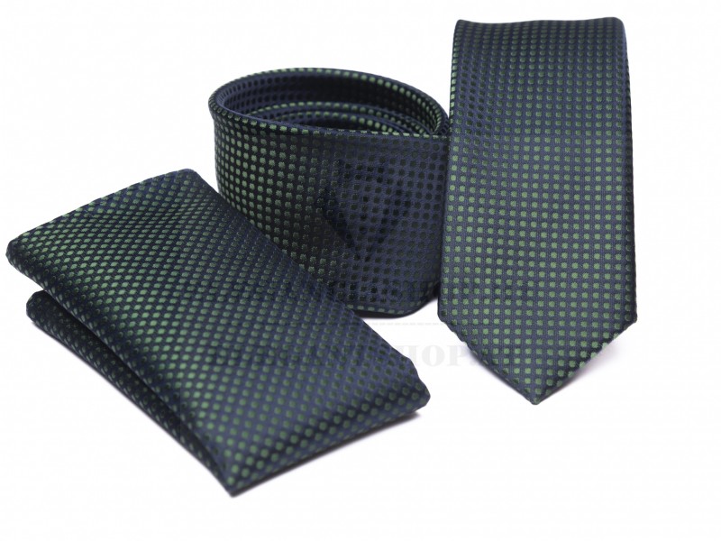    Prémium slim nyakkendő szett - Zöld Aprómintás nyakkendő