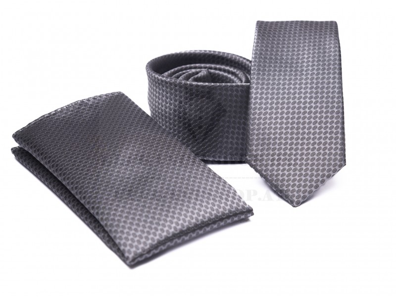    Prémium slim nyakkendő szett - Ezüst Aprómintás nyakkendő