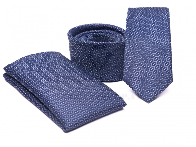    Prémium slim nyakkendő szett - Kék Aprómintás nyakkendő