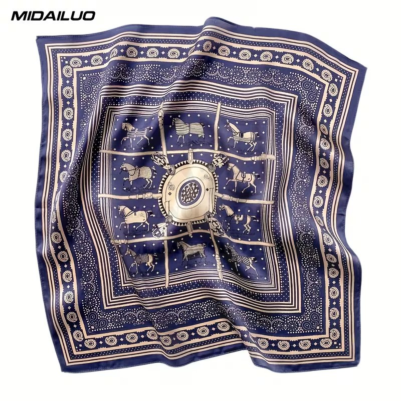   Unisex exklúzív selyem sál - Kék mintás