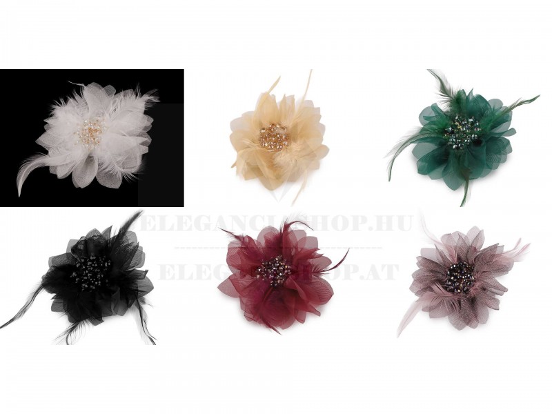                    Bross csiszolt üveggyöngyökkel és tollal Kitűzők, Brossok