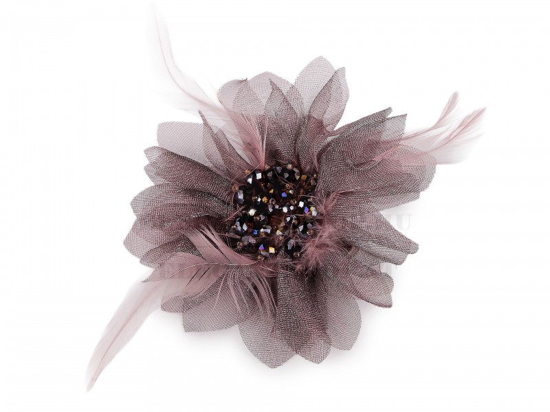                    Bross csiszolt üveggyöngyökkel és tollal Kitűzők, Brossok