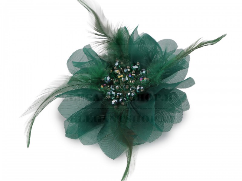                    Bross csiszolt üveggyöngyökkel és tollal Kitűzők, Brossok