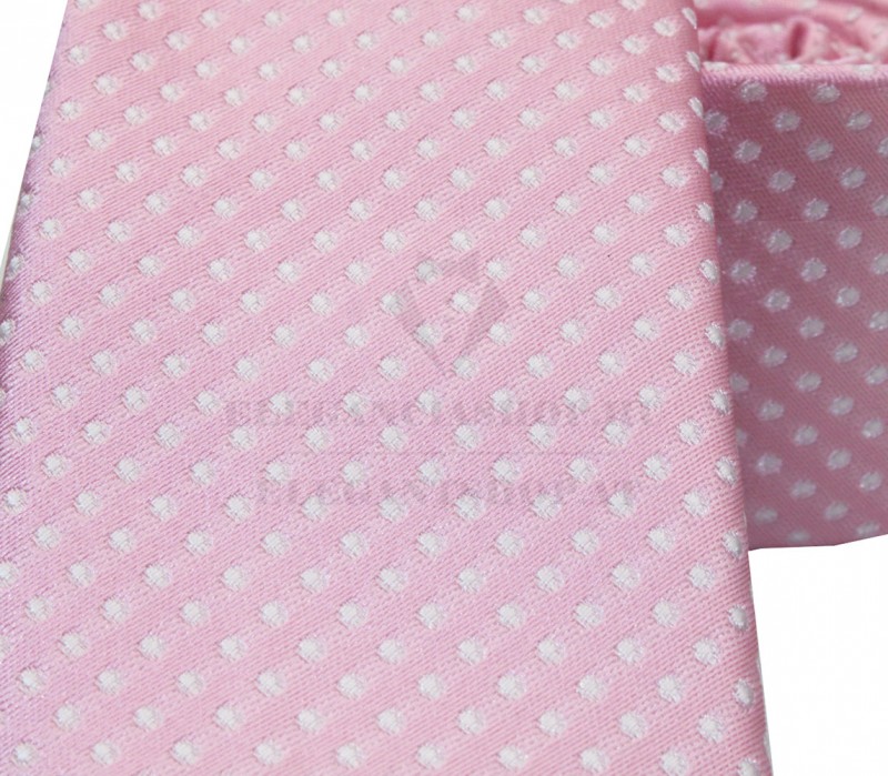                    NM slim szövött nyakkendő - Rózsaszín pöttyös