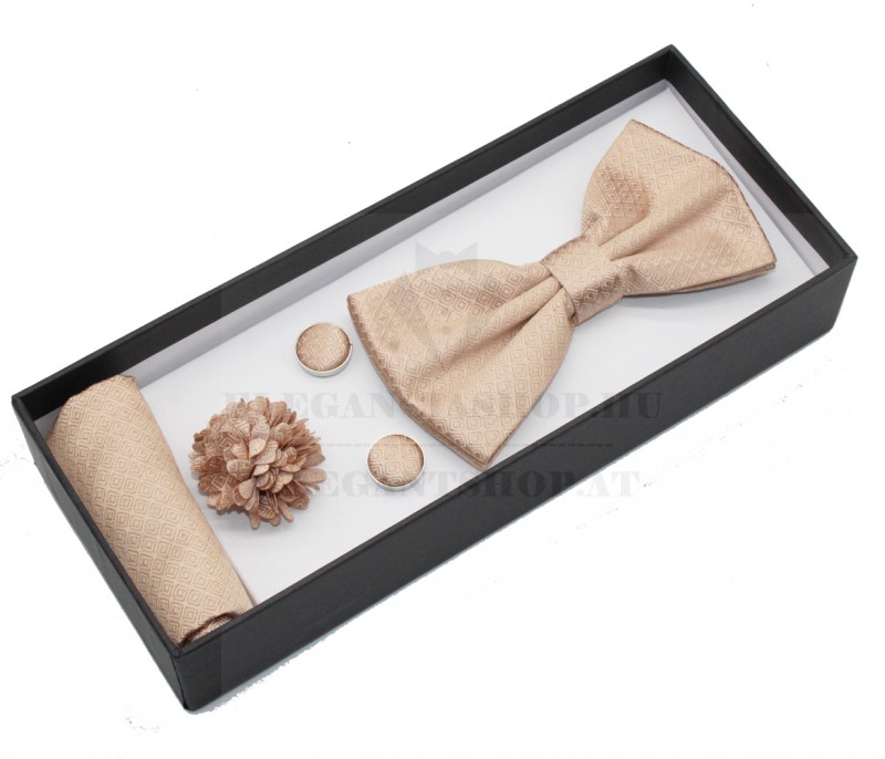  Díszdobozos csokornyakkendő szett 4 részes - Drapp aprómintás