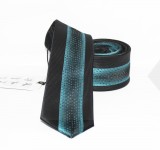                    NM slim szövött nyakkendő - Fekete-türkízzöld Csíkos nyakkendő
