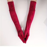    Hosszú bársony alkalmi kesztyű - Piros