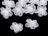 Monofil virág gyöngyökkel 10 db  - Fehér Kitűzők, Brossok