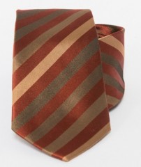 Prémium selyem nyakkendő - Tégla-barna csikos 