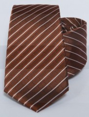 Prémium selyem nyakkendő - Rozsdabarna-fehér csíkos Csíkos nyakkendő