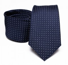 Prémium selyem nyakkendő - Sötétkék pöttyös 