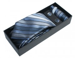           NM nyakkendő szett - Acélkék csíkos Nyakkendők esküvőre