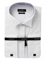                Newsmen slim szmoking mandzsettás ing - Fehér Egyszínű ing