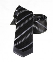                    NM slim szövött nyakkendő - Fekete-ezüst csíkos Csíkos nyakkendő