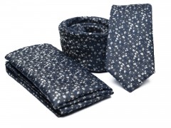    Prémium slim nyakkendő szett - Mélykék virágmintás Aprómintás nyakkendő