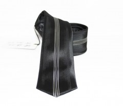                    NM slim szövött nyakkendő - Grafit-fekete csíkos Csíkos nyakkendő